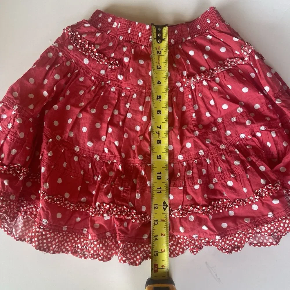 Oilily Girls Red White Polka Dot Ruffle Twirl Skirt Sz 128 Euro Boutique Disney
